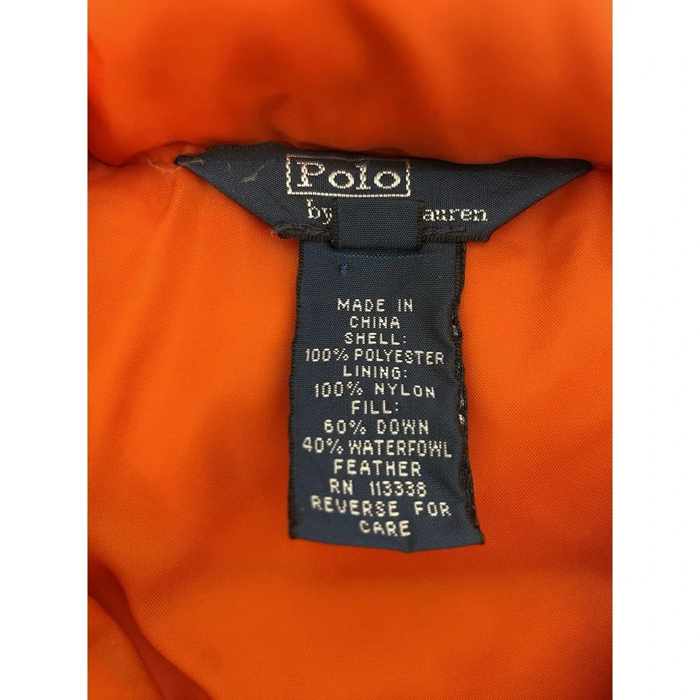 Vintage Polo Ralph Lauren Down Puffer Jacket Orange Kids 12M‎ Full Zip
